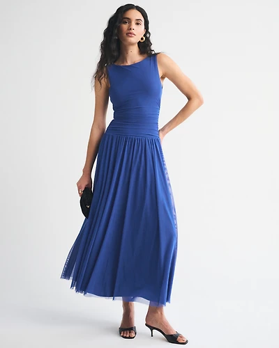 adrianna papell drop waist dress Adrianna Papell Velvet Combo Midi Dress - Midnight