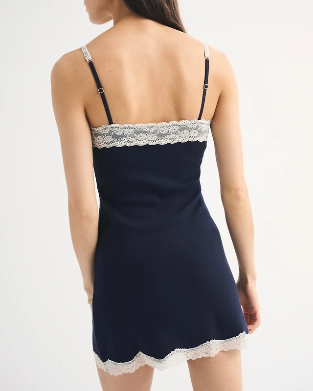 Abercrombie & Fitch Bra-Free Ribbed Lace Trim Mini Dress | MainPlace Mall