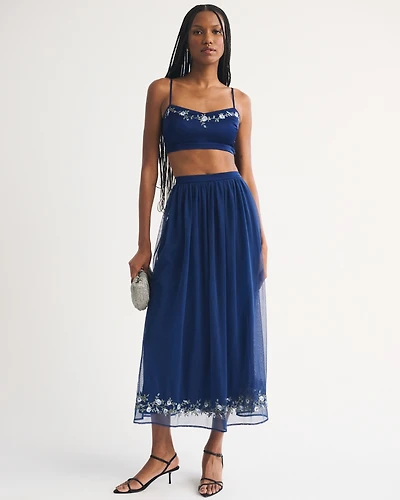High Rise Embroidered Maxi Set Skirt