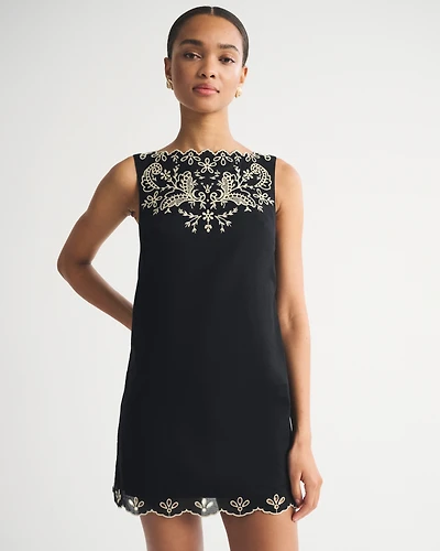 Embroidered High-Neck Mini Dress