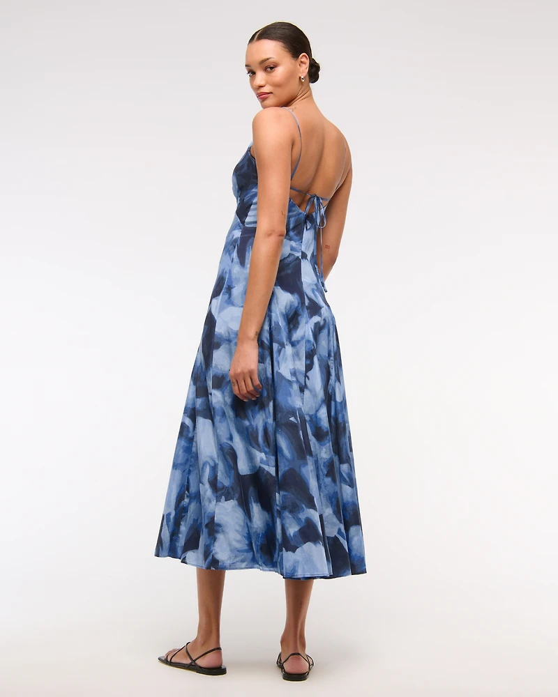 Plunge Godet Midi Dress
