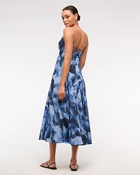 Plunge Godet Midi Dress