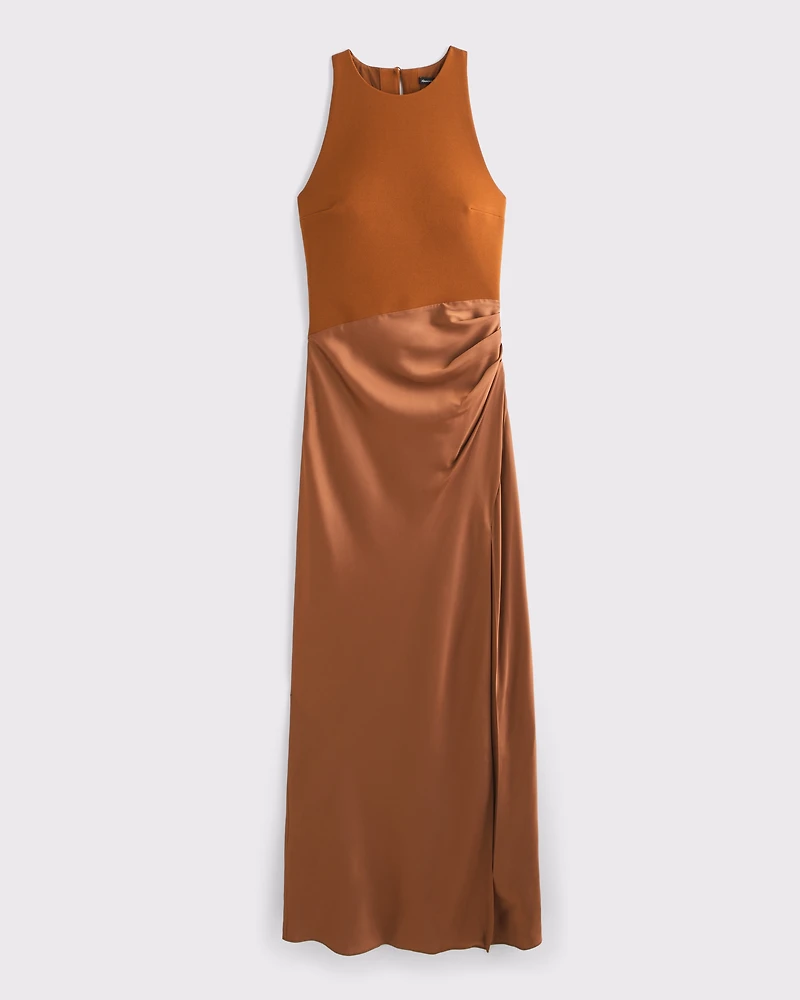 High-Neck Draped Maxi Dress