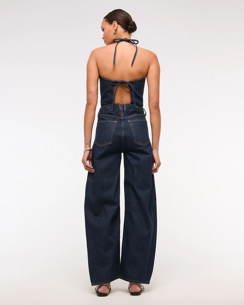 Halter Barrel Denim Jumpsuit