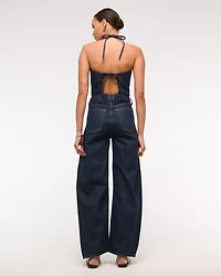 Halter Barrel Denim Jumpsuit