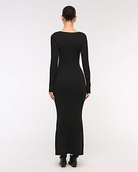 Long-Sleeve V-Neck Maxi Sweater Dress