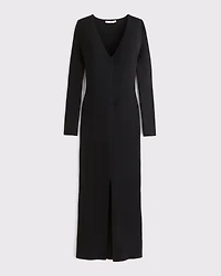 Long-Sleeve V-Neck Maxi Sweater Dress