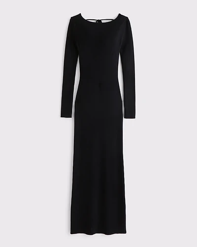 Long-Sleeve Backless Maxi Sweater Dress