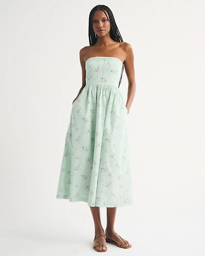abercrombie green emerson dress NWT Abercrombie Fitch Emerson Poplin Puff Sleeve Midi Dress Floral Blue XS Tall