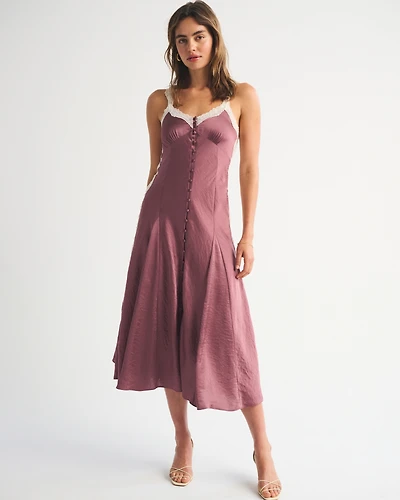 abercrombie and fitch midi dress & high neck drop waist in black polka dot Your favorite Emerson dress Abercrombie & Fitch Bra-Free Dipped