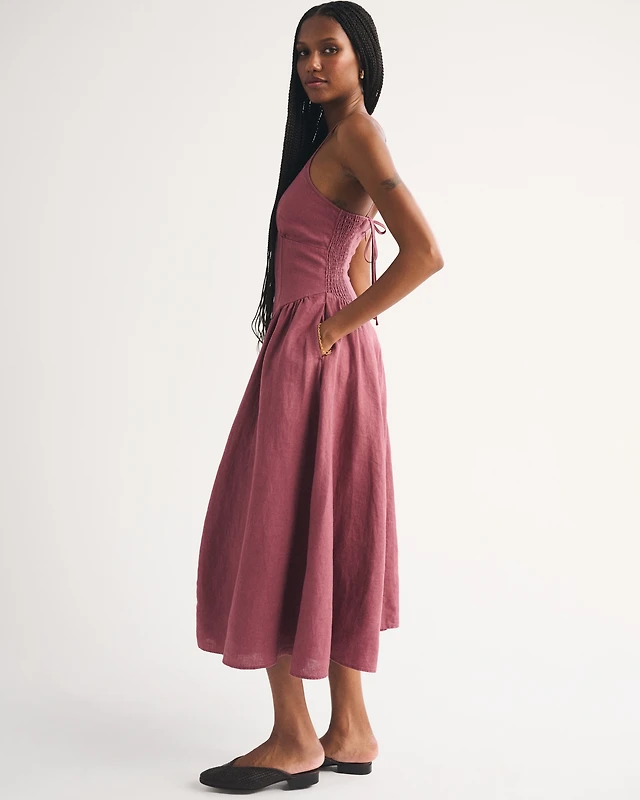 Abercrombie & Fitch 100% Linen A&F Dylan Halter Midi Dress