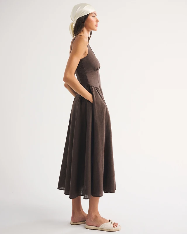 Abercrombie & Fitch Linen-Blend A&F Bra-Free Dylan Midi Dress | Arden Fair