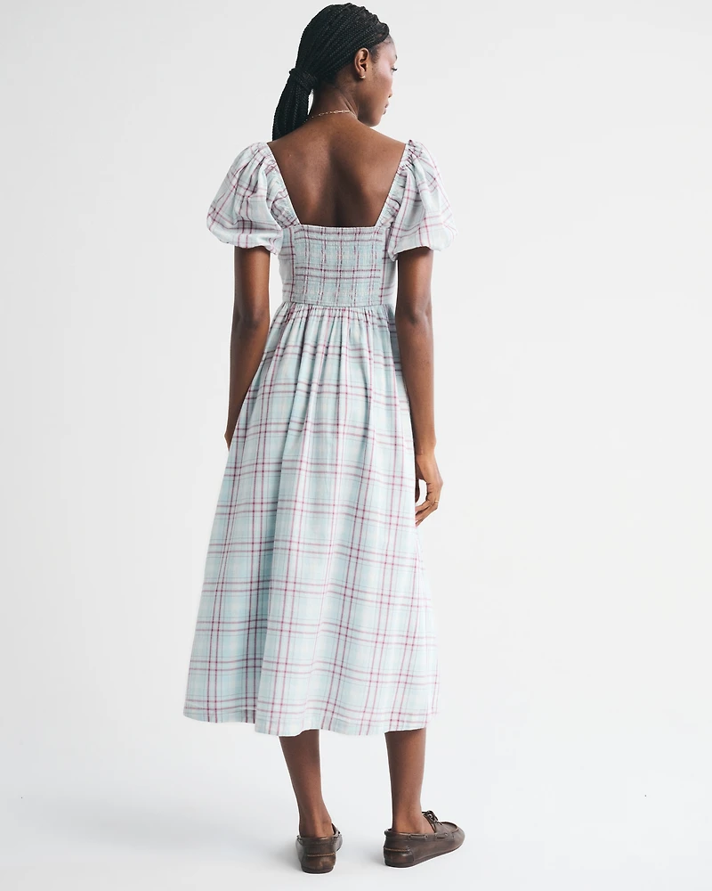 A&F Emerson Puff Sleeve Dipped-Waist Midi Dress