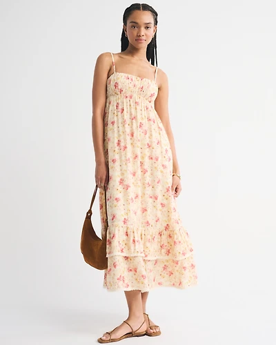 Bra-Free Sweetheart Ruched Flowy Maxi Dress