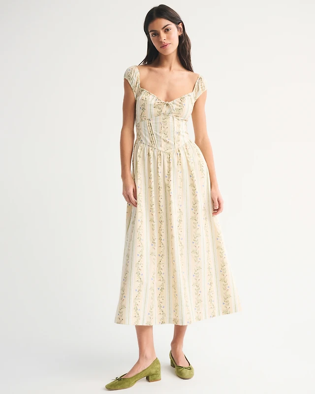 corset lace up midi dress abercrombie Abercrombie & Fitch Green Corset Lace-Up Midi