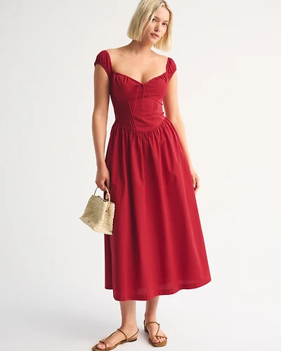 Bra-Free Cap Sleeve Dipped-Waist Midi Dress