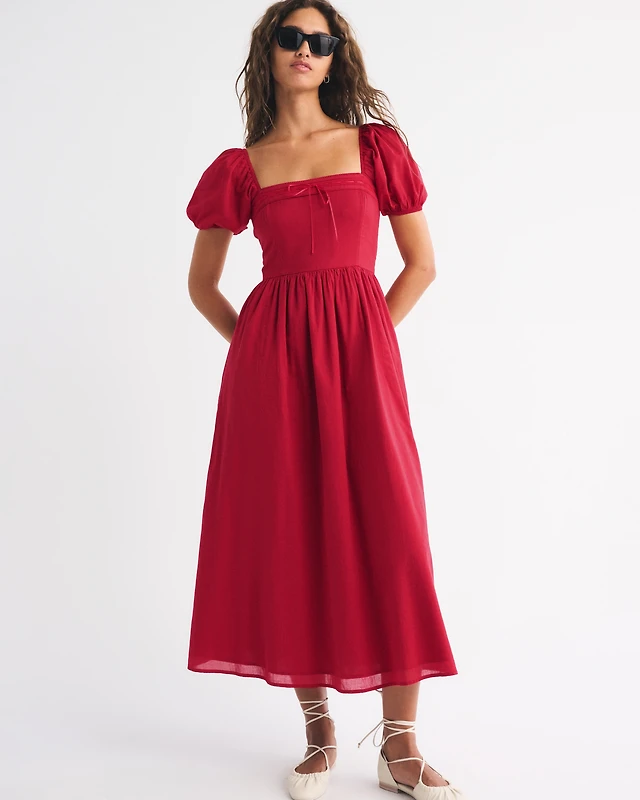 Abercrombie & Fitch The A&F Emerson Puff Sleeve Midi Dress | Arden Fair