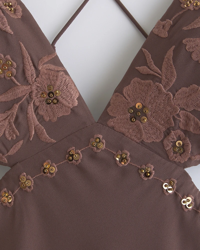 Beaded Cutout Slip Midi Dress