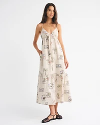 Bra-Free Clasp-Back Cutwork Flowy Maxi Dress