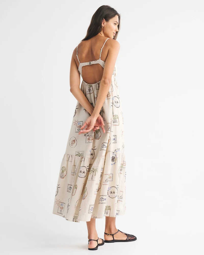 Bra-Free Clasp-Back Cutwork Flowy Maxi Dress