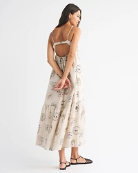 Bra-Free Clasp-Back Cutwork Flowy Maxi Dress