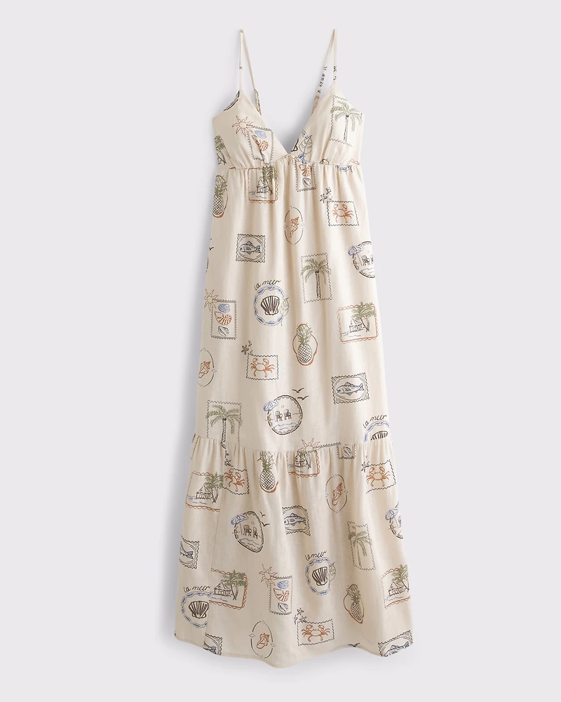 Bra-Free Clasp-Back Cutwork Flowy Maxi Dress