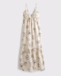 Bra-Free Clasp-Back Cutwork Flowy Maxi Dress