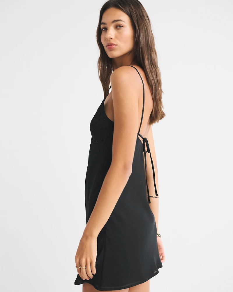 V-Neck Embellished Slip Mini Dress