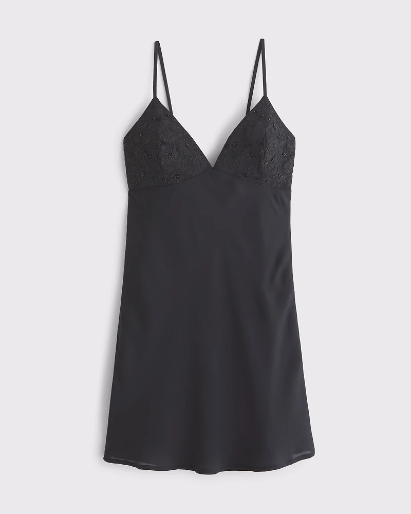 V-Neck Embellished Slip Mini Dress