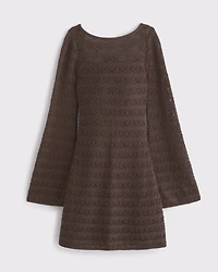 Long-Sleeve Tie-Back Crochet-Style Mini Dress