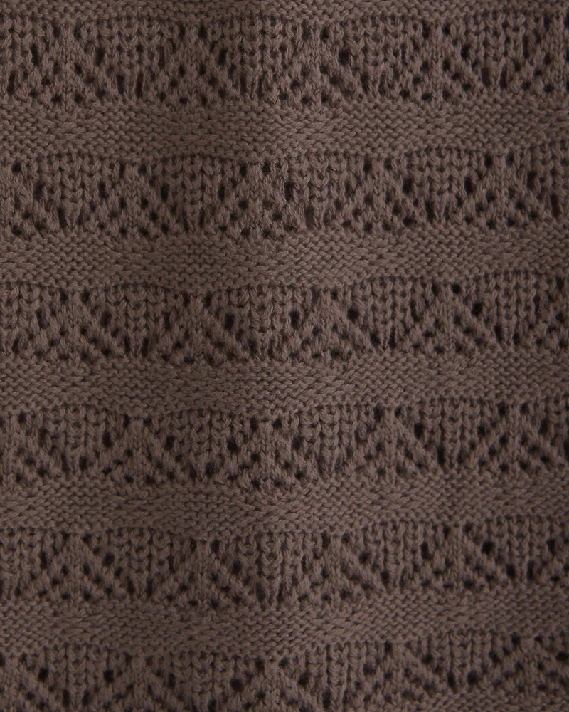 Long-Sleeve Tie-Back Crochet-Style Mini Dress