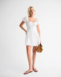 Puff Sleeve Smocked Eyelet Mini Dress