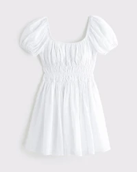Puff Sleeve Smocked Eyelet Mini Dress