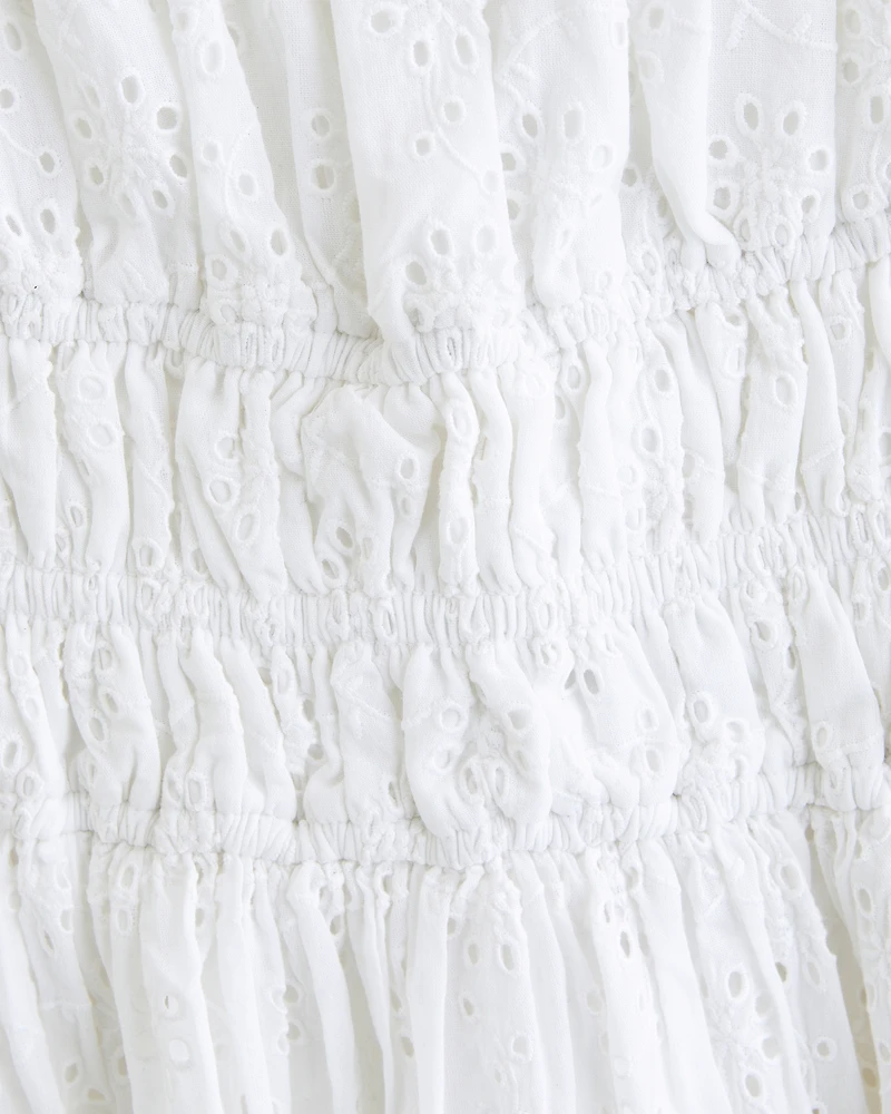 Puff Sleeve Smocked Eyelet Mini Dress