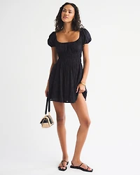 Puff Sleeve Smocked Eyelet Mini Dress