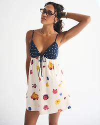 Bra-Free Tie-Front Lace-Pieced Skort