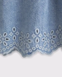 Drop-Waist Embroidered Denim Mini Dress