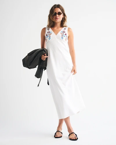 V-Neck Embroidered Maxi Dress