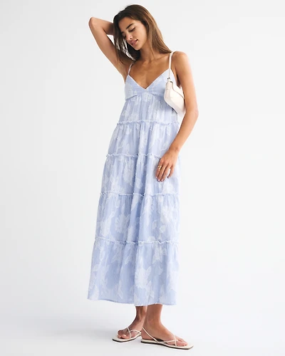 Tiered Ruffle V-Neck Maxi Dress