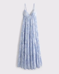Tiered Ruffle V-Neck Maxi Dress