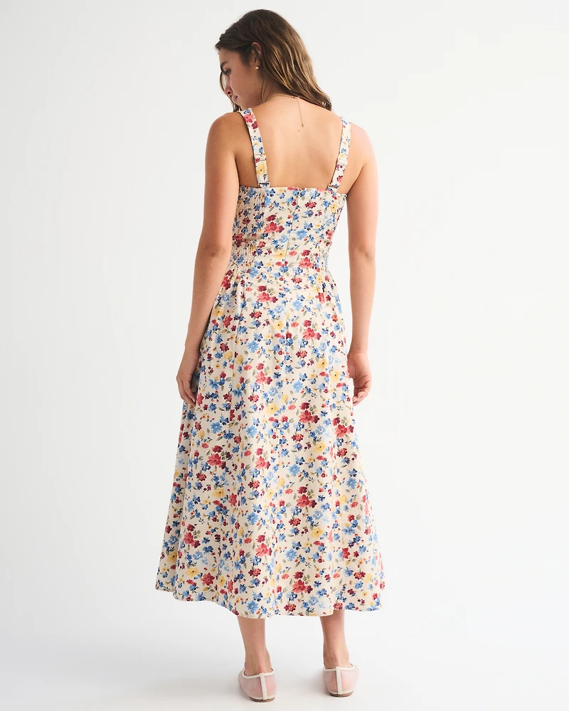 Dipped-Waist Scoopneck Midi Dress