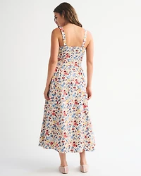 Dipped-Waist Scoopneck Midi Dress