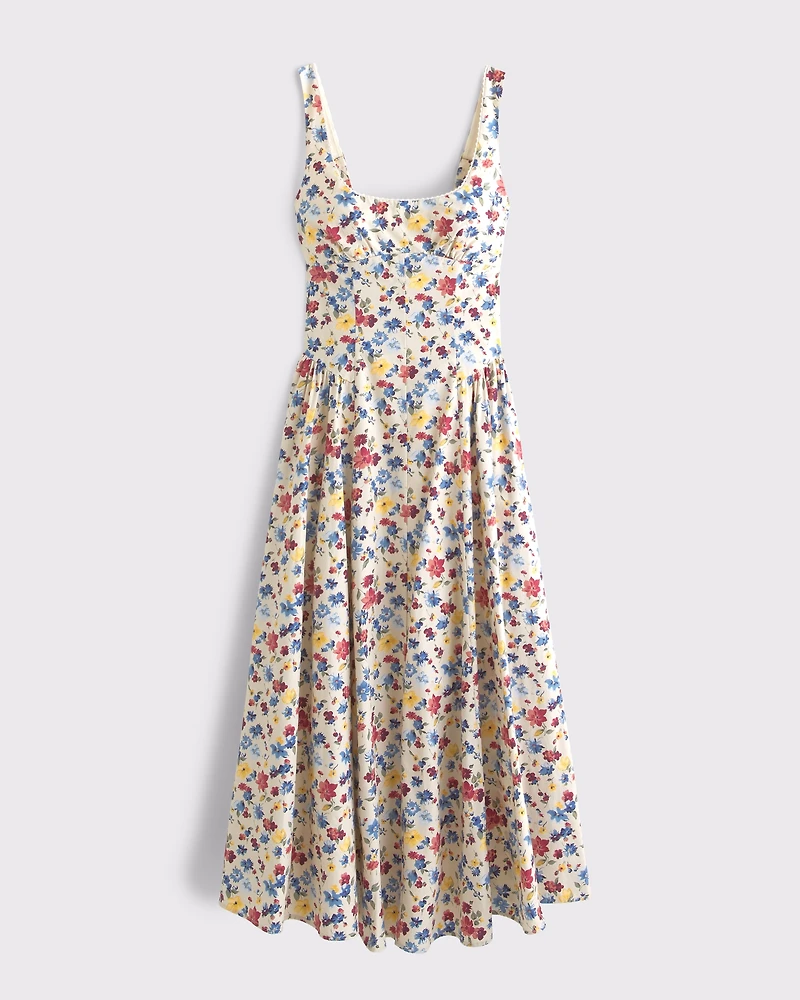 Dipped-Waist Scoopneck Midi Dress