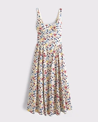 Dipped-Waist Scoopneck Midi Dress