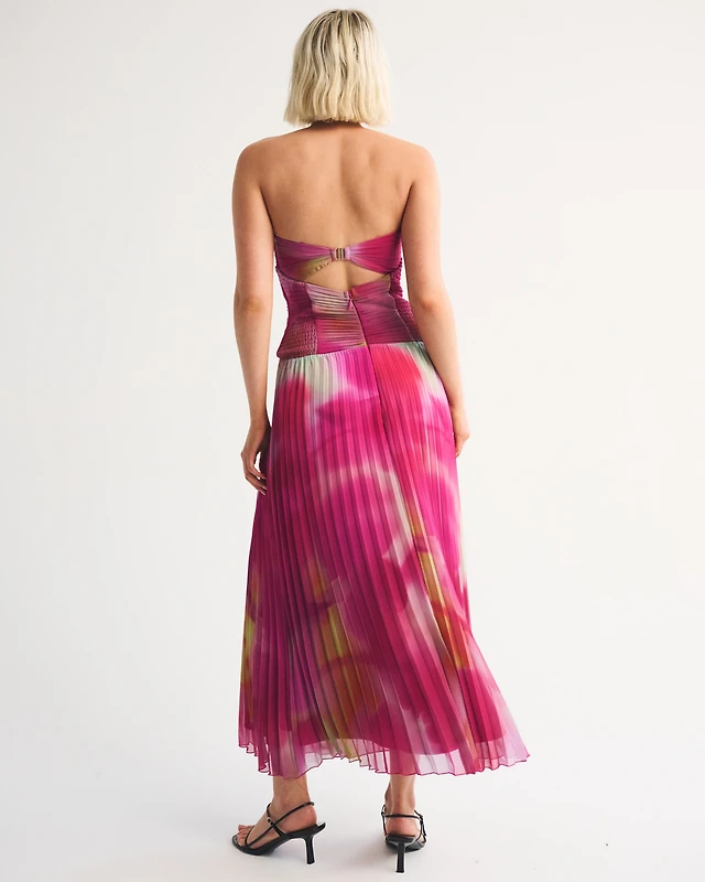 chinese dress ladies Giselle Tulle Render Floral Print Cutout Waist Back Lace-up Maxi Dress   roschic