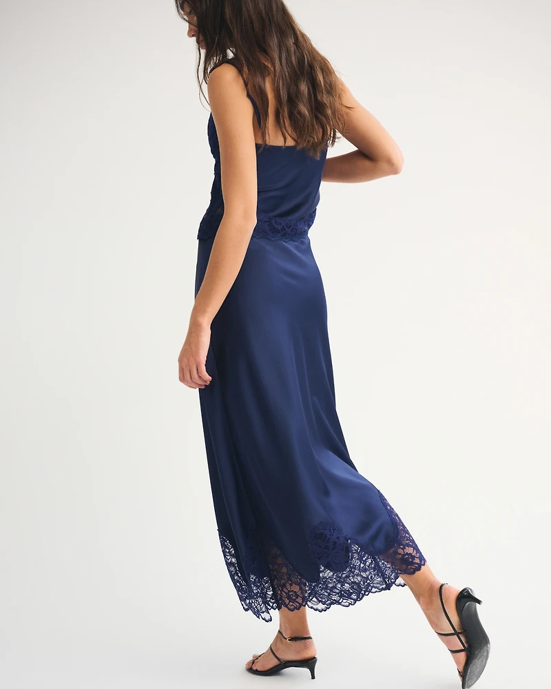 High Rise Satin Maxi Set Skirt