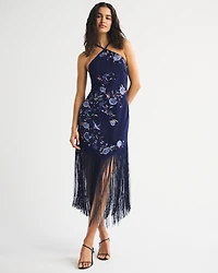 High-Neck Fringe Maxi Dress