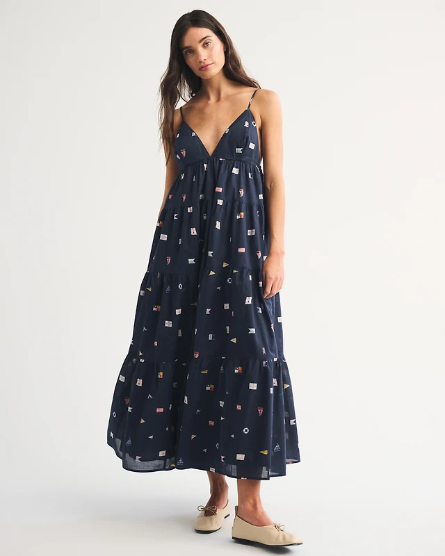 Abercrombie & Fitch Bra-Free V-Neck Tiered Flowy Maxi Dress