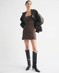 Bra-Free Rib Henley 90s Cami Mini Dress