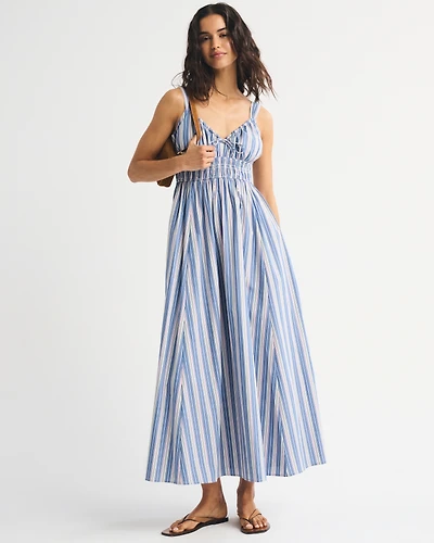 Bra-Free Smocked Tie-Front Midi Dress